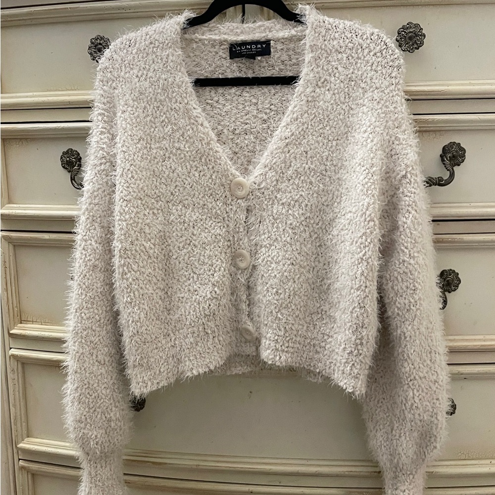 Laundry by Shelli Segal Cardigan Sweater, Size Small Cream Soft Cozy Classic